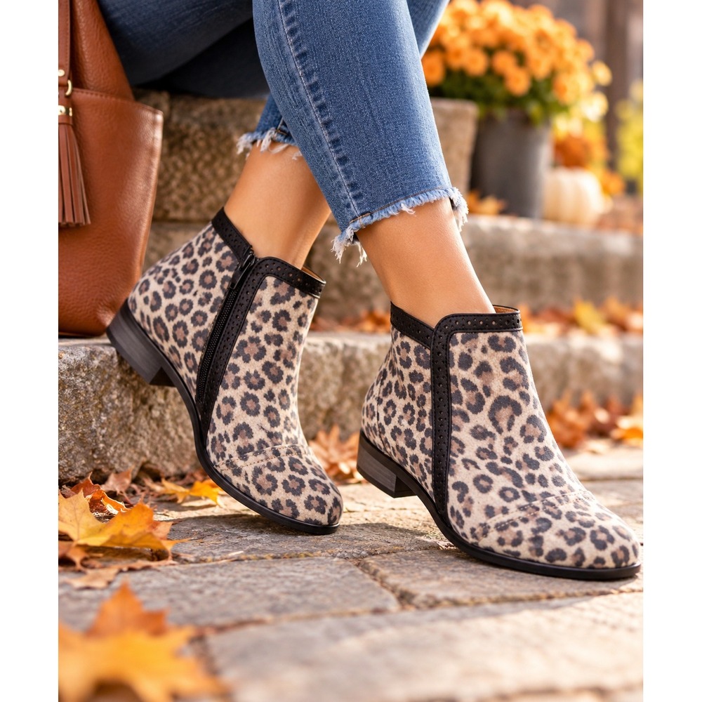 Naot Leopard Print Ankle Boots Womens 40 L9 Cheetah Suede Side Zip Booties